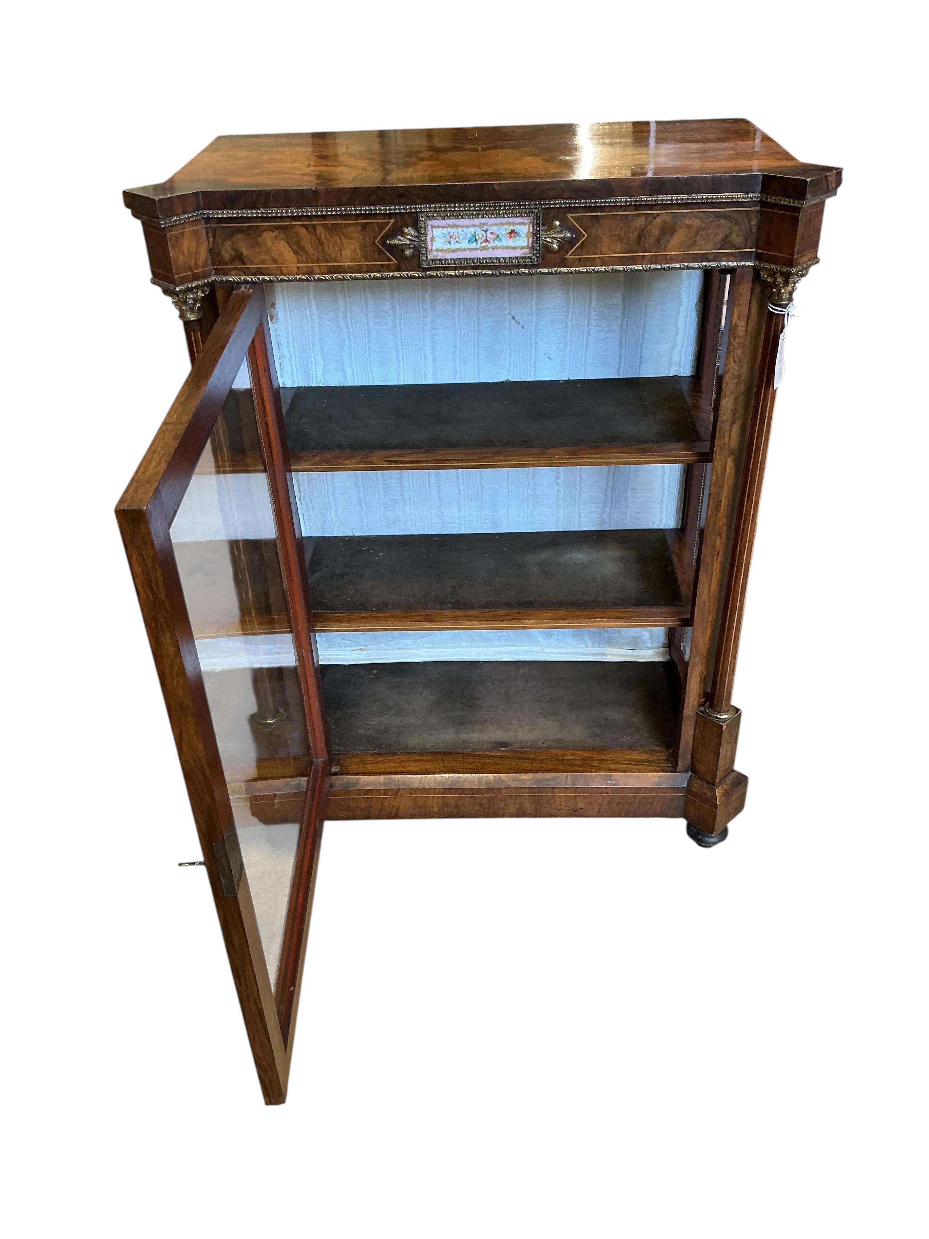 A Victorian walnut and porcelain mounted pier cabinet, width 82cm, depth 40cm, height 108cm